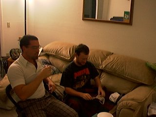 Jeff prepares to shoot the die as kevin fondles womens undergarments